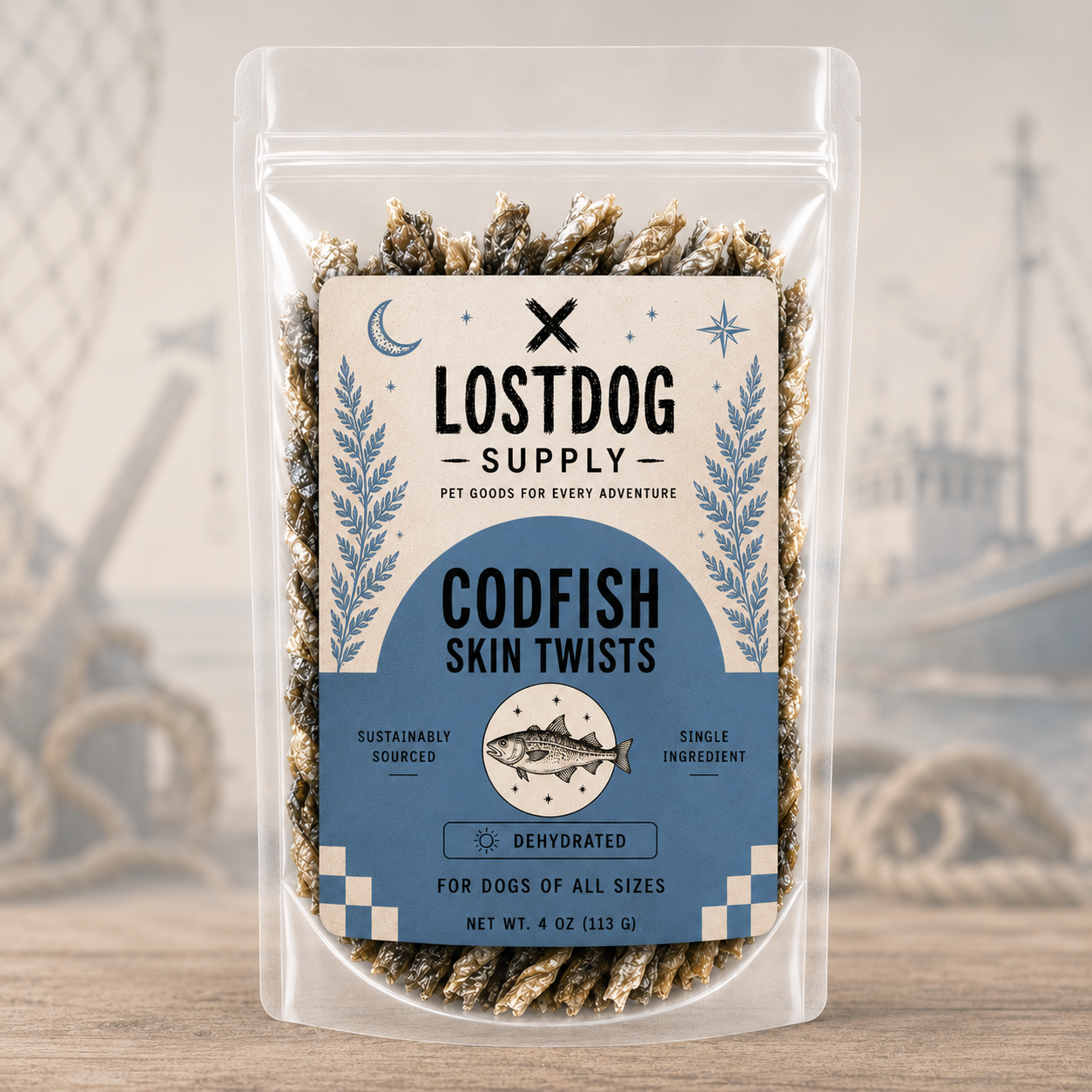 Wild Caught Codfish Skin Twists Dog Treats