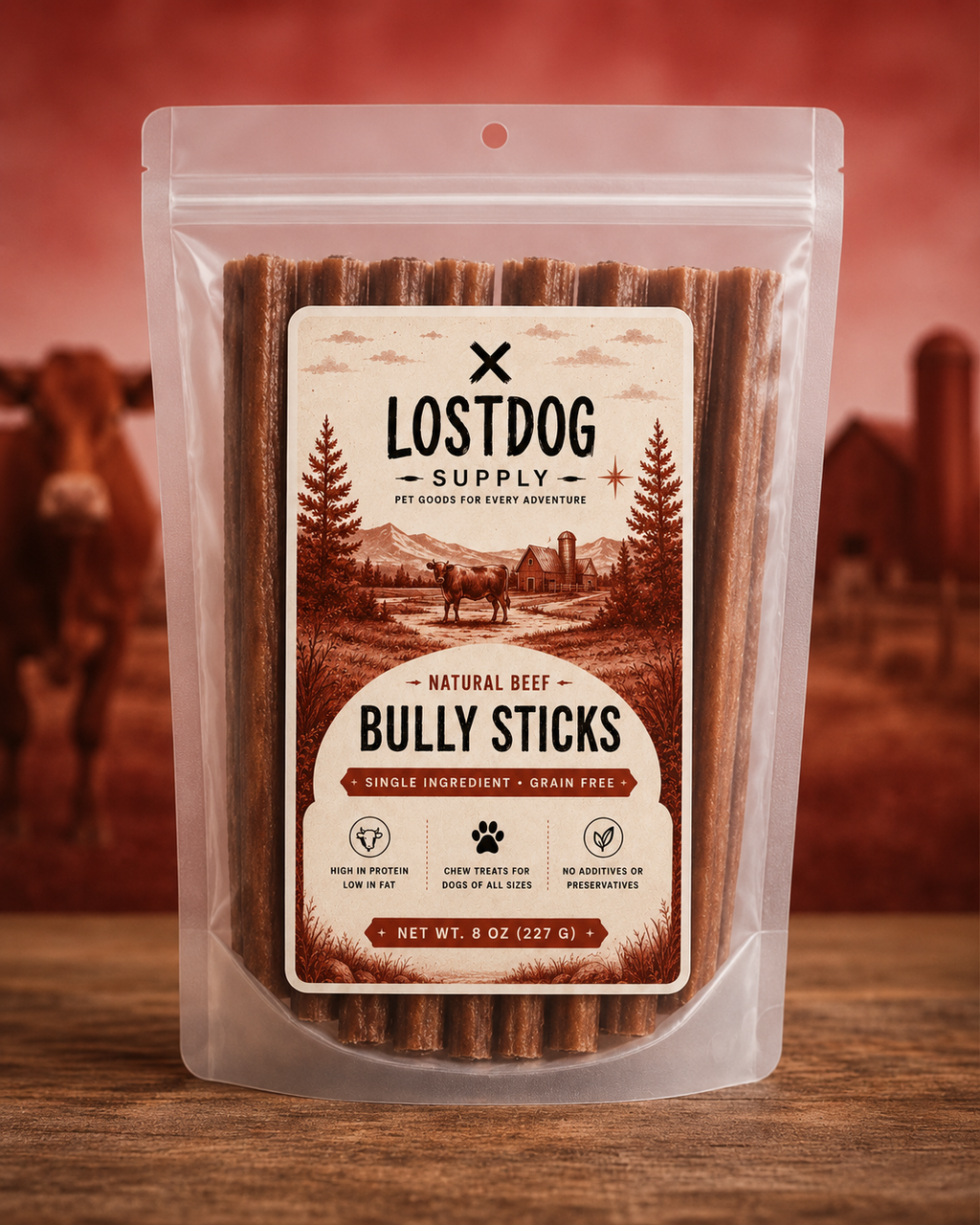 Natural Beef Bully Stick Dog Treats - 6" Thin